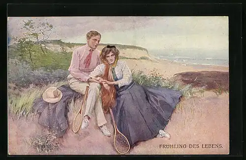 Künstler-AK Pause nach dem Tennisspiel