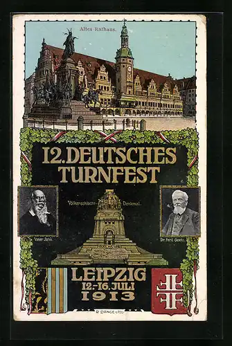 Künstler-AK Leipzig, 12. Deutsches Turnfest, 1913, Vater Jahn