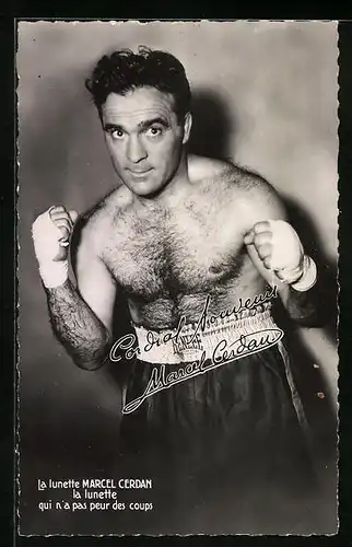 Foto-AK Marcel Cerdan, Boxer in Pose