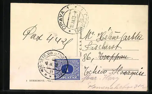 AK Remiremont, Ortspartie mit Kirche