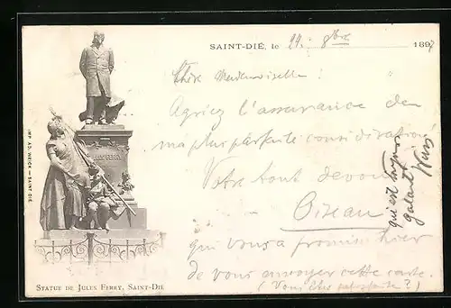 AK Sain-Dié, Statue de Jules Ferry