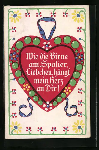 Künstler-AK Wie die Birne am Spalier, Liebchen hängt mein Herz an Dir!