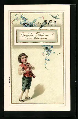 Präge-AK Flötenspieler gratuliert zum Geburtstag