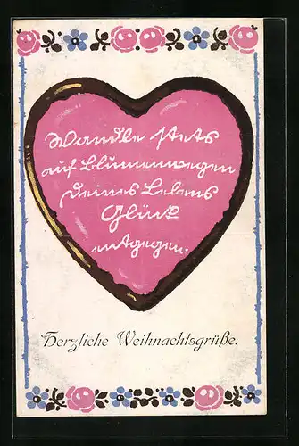 Künstler-AK Weihnachtsgrüsse mit Herz