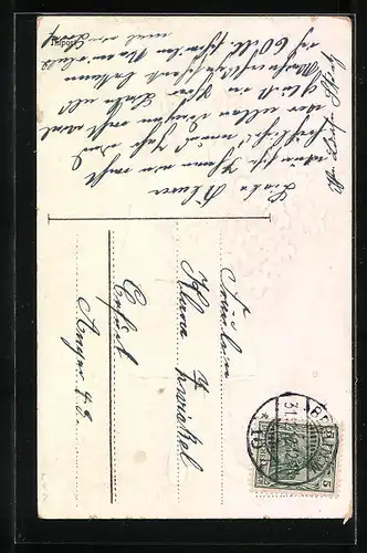 Präge-AK Mädchen mit Veilchen zum Jahreswechsel