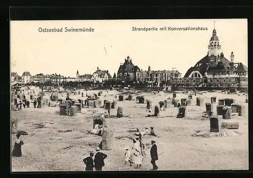 AK Swinemünde, Strandpartie mit Konversationshaus