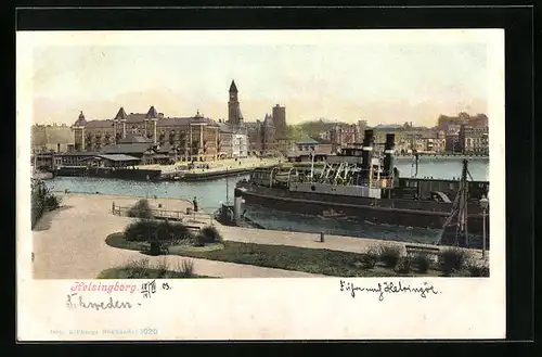 AK Helsingborg, Ortsansicht mit Hafenpartie