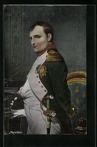 Künstler-AK Napoleon in Uniform in einem Zimmer