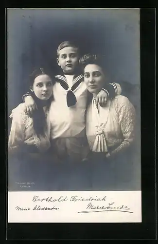 AK Marie Alexandra, Berthold Friedrich und Marie Luise von Baden im Portrait