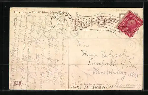 Präge-AK Muskegon, MI, Urlauber am Strand