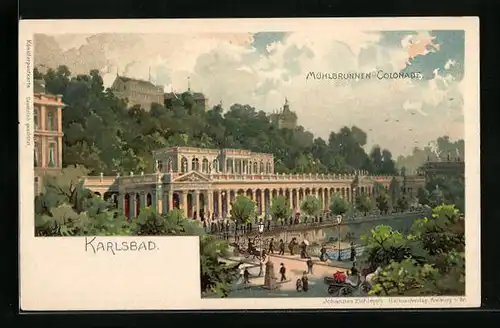 Lithographie Karlsbad, Mühlbrunnen-Colonade