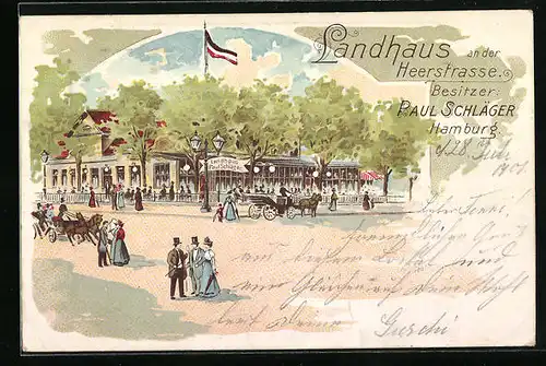 Lithographie Hamburg, Restaurant Landhaus an der Heerstrasse, Feldstrasse 61