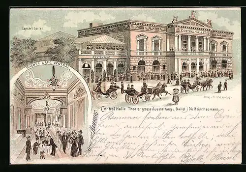 Lithographie Hamburg-St. Pauli, Central Halle mit Wiener Cafe und Concert Garten