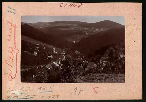 Fotografie Brück & Sohn Meissen, Ansicht Kipsdorf i. Erzg., Blick auf den Ort Rückseite mit Ansichtskarte als Belegstück