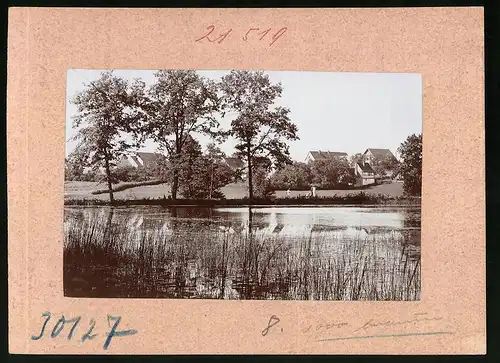 Fotografie Brück & Sohn Meissen, Ansicht Schmannewitz i. Sa., Blick über den Teich auf den Ort