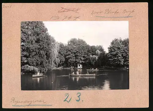 Fotografie Brück & Sohn Meissen, Ansicht Mittweida, Blick auf den Schwanenteich mit Ruderkähnen