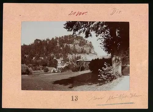 Fotografie Brück & Sohn Meissen, Ansicht Oybin, Blick auf den Pavillon mit Berg Oybin