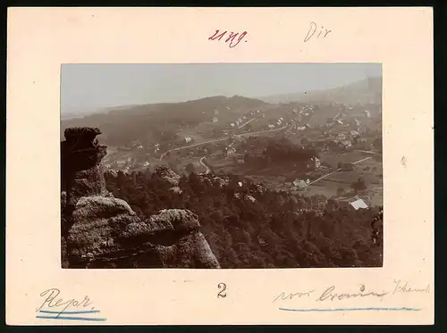 Fotografie Brück & Sohn Meissen, Ansicht Jonsdorf i. Sa., Blick vom Berg auf den Ort
