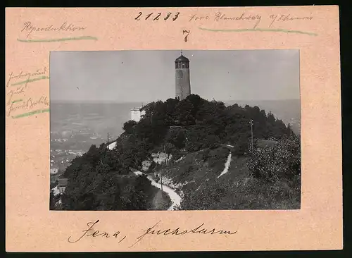 Fotografie Brück & Sohn Meissen, Ansicht Jena, Blick auf den Fuchsturm mit Aufgang