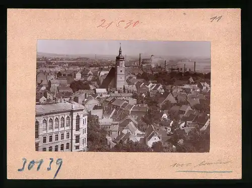 Fotografie Brück & Sohn Meissen, Ansicht Wurzen, Blick über die Stadt mit Kirche, Blick auf die Fabrik, Gasometer