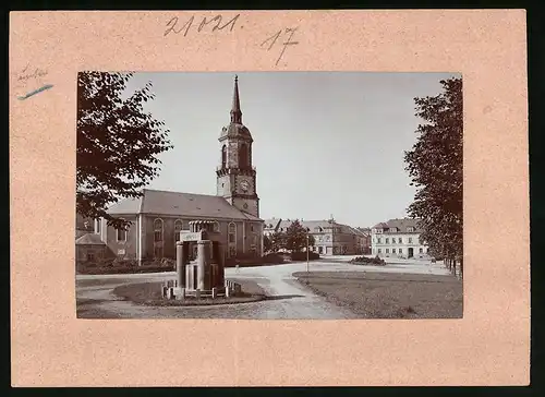 Fotografie Brück & Sohn Meissen, Ansicht Frauenstein i. Erzg., Marktplatz mit Denkmal und Kirche