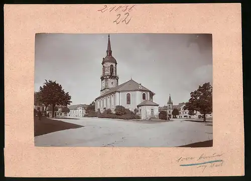 Fotografie Brück & Sohn Meissen, Ansicht Frauenstein i. Erzg., Partie am Markt mit Kirche