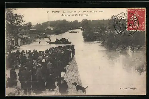 AK Blois, La Crue de la Loire 1907, Avenue de St-Gervais, Hochwasser