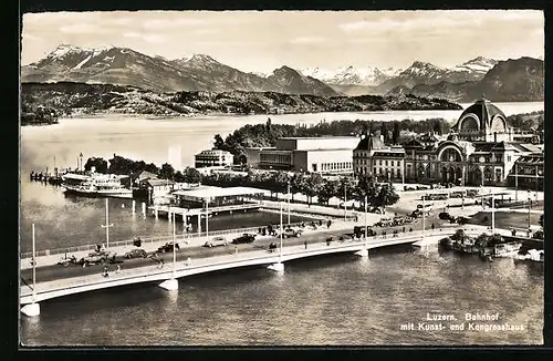 AK Luzern, Bahnhof mit Kunst- und Kongresshaus