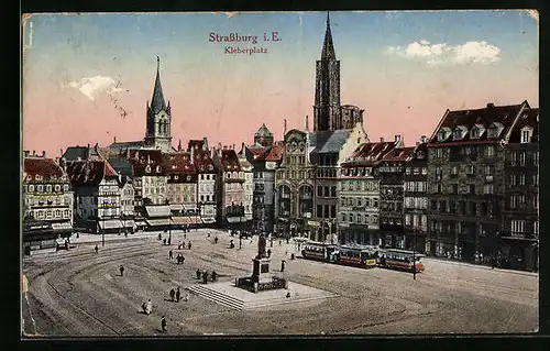 AK Strassburg i. E., Kleberplatz mit Strassenbahn