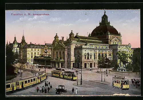 AK Frankfurt a. M., Schauspielhaus mit Strassenbahn