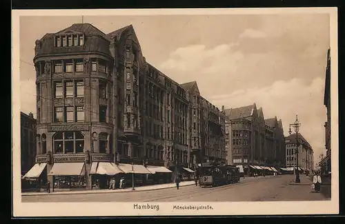AK Hamburg, Mönckebergstrasse mit Strassenbahn