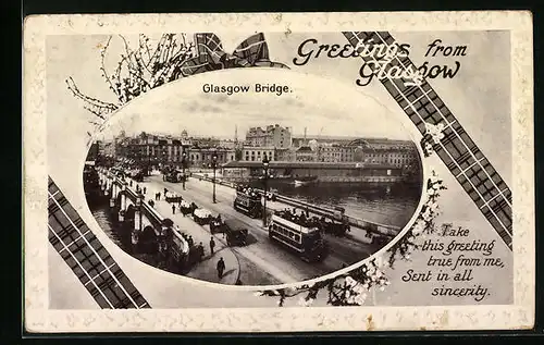 Präge-AK Glasgow, Ortsansicht mit Strassenbahn