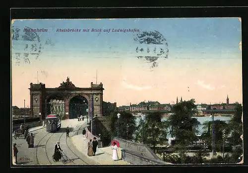 AK Mannheim, Rheinbrücke mit Blick auf Ludwigshafen