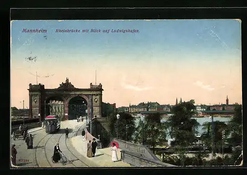 AK Mannheim, Rheinbrücke mit Blick auf Ludwigshafen