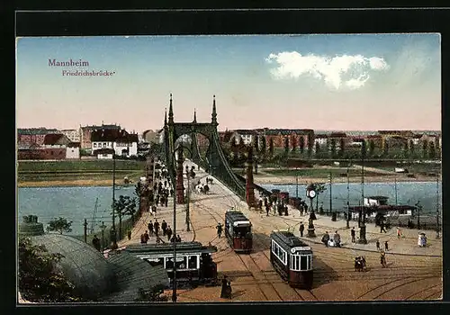 AK Mannheim, Friedrichsbrücke mit Strassenbahn