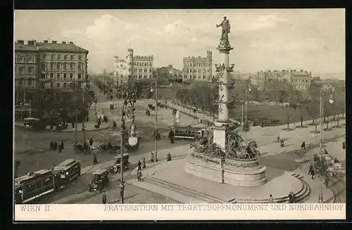 AK Wien II., Praterstern mit Tegetthoffmonument und Nordbahnhof