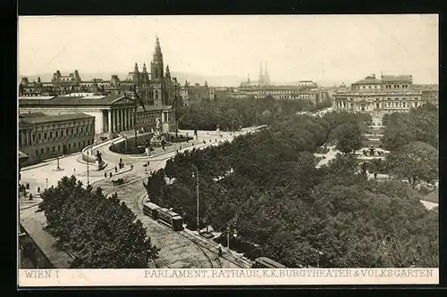 AK Wien I., Parlament, Rathaus, K. K. Burgtheater und Volksgarten