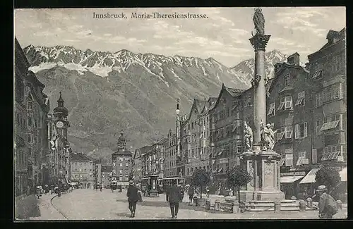 AK Innsbruck, Maria-Theresienstrasse mit Strassenbahn