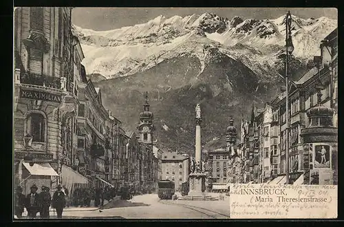 AK Innsbruck, Maria-Theresienstrasse mit Strassenbahn
