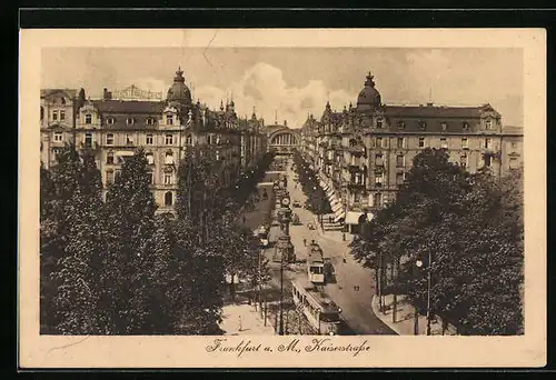 AK Frankfurt a. M., Kaiserstrasse mit Strassenbahn