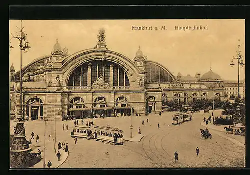 AK Frankfurt a. M., Hauptbahnhof mit Strassenbahn