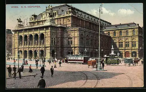 AK Wien, K. K. Hofoper mit Strassenbahn