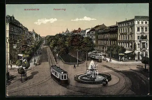 AK Mannheim, Kaiserring mit Strassenbahn aus der Vogelschau