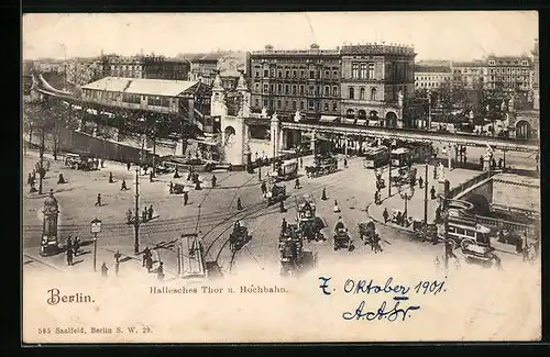 AK Berlin, Hallesches Thor und Hochbahn, Strassenbahn