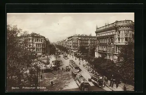 AK Berlin, Potsdamer Brücke mit Omnibussen und Strassenbahnen