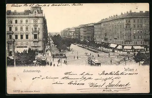 AK Wien I., Schottenring mit Strassenbahnen