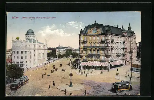 AK Wien, Aspernplatz mit Uraniatheater, Strassenbahn