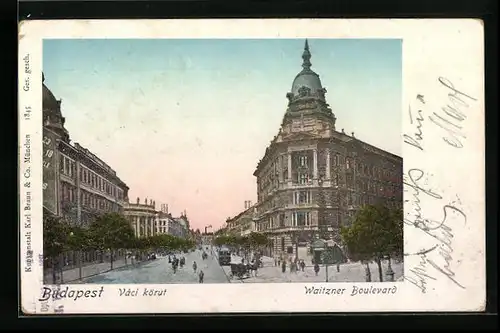 AK Budapest, Waitzner Boulevard mit Strassenbahn