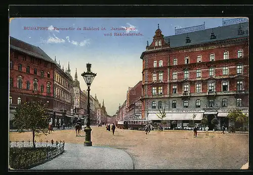 AK Budapest, Baross-Platz, Strassenbahn