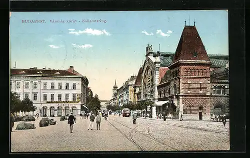 AK Budapest, Zollamtsring mit Strassenbahnen